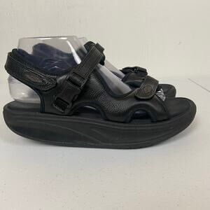 MBT Kisumu Sandals Women's 9 Black Leather Comfort Ankle Strap Wedge Rocker Shoe